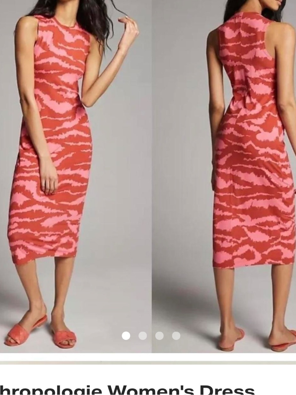 Corey Lynn Calter Coral & Pink Abstract Sleeveless Midi Sheath Dress